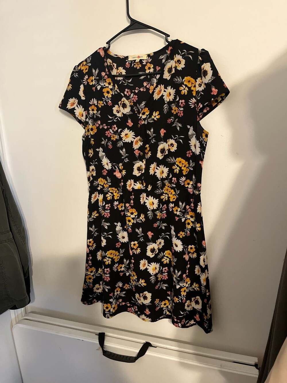 Wishful Park Black Floral V-Neck Button-Front Mini Dress